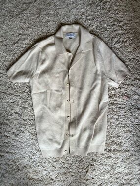 Goodfellow & Co Cream Short-Sleeve Button Front Knit Polo